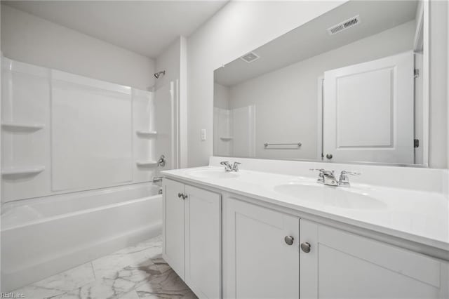 3032 Dalton Cir, Suffolk, VA 23435 - full bathroom featuring marble finish flooring, double vanity, and shower / bathtub combination