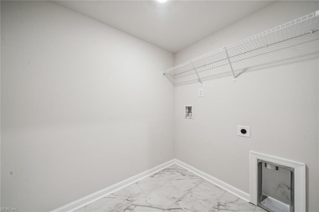 3032 Dalton Cir, Suffolk, VA 23435 - laundry room with electric dryer hookup, light marble finish floors, baseboards, and washer hookup