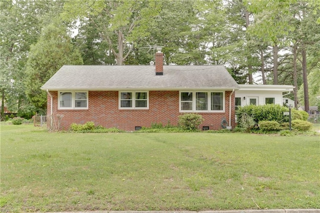 449 Martha Lee Dr, Hampton, VA 23666 - view of front of home featuring brick siding, a front yard, a chimney, and crawl space