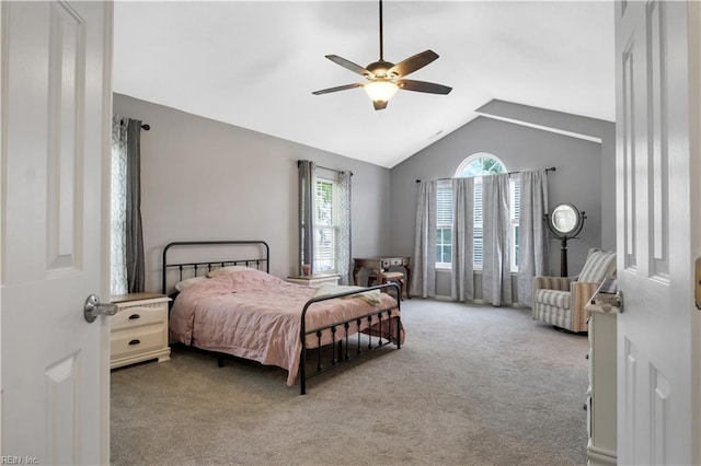 189 Shoal Crk, Williamsburg, VA 23185 - carpeted bedroom featuring multiple windows, vaulted ceiling, and ceiling fan
