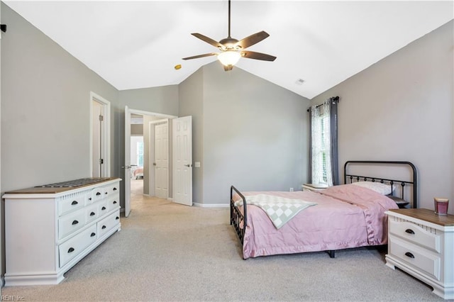 189 Shoal Crk, Williamsburg, VA 23185 - bedroom featuring light carpet, vaulted ceiling, a ceiling fan, and baseboards