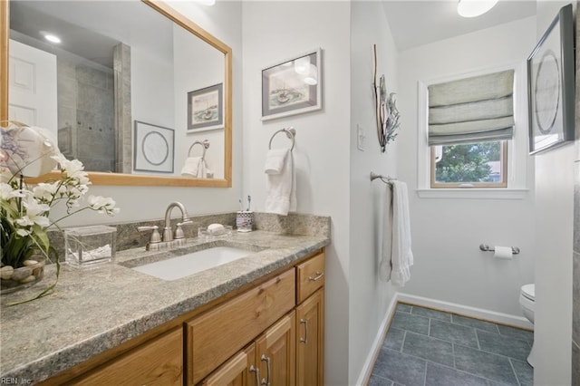 1 Hatteras Lndg, Hampton, VA 23669 - full bath featuring toilet, baseboards, vanity, tiled shower, and tile patterned flooring