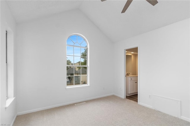 5352 Bardith Cir, Virginia Beach, VA 23455 - unfurnished bedroom with carpet, lofted ceiling, ensuite bath, baseboards, and ceiling fan