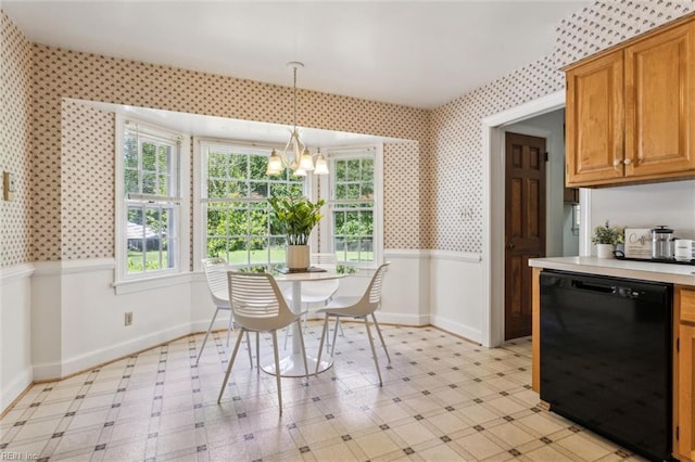 829 Prince Phillip Dr, Virginia Beach, VA 23452 - dining area featuring wallpapered walls, plenty of natural light, a chandelier, light flooring, and baseboards