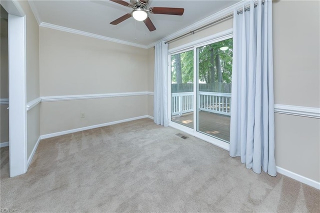 973 Banks Ln, Newport News, VA 23608 - carpeted spare room featuring crown molding, a ceiling fan, and baseboards