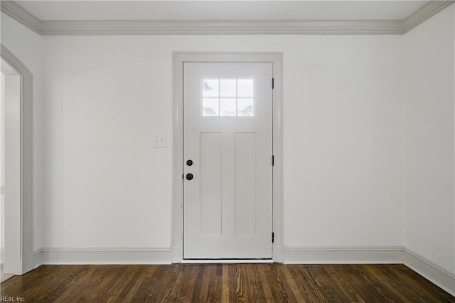 8715 Semmes Ave, Norfolk, VA 23503 - foyer featuring dark wood-type flooring, ornamental molding, arched walkways, and baseboards