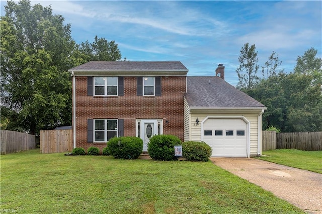 1529 Chilworth Ct, Virginia Beach, VA 23464 - view of front facade with driveway, a garage, a chimney, brick siding, and a shingled roof