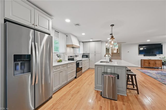 4629 Hermitage Rd, Virginia Beach, VA 23455 - kitchen featuring appliances with stainless steel finishes, premium range hood, a sink, light countertops, and recessed lighting