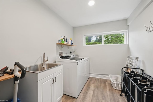 4629 Hermitage Rd, Virginia Beach, VA 23455 - laundry area with cabinet space, washer and dryer, light wood-type flooring, and recessed lighting