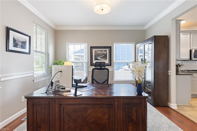 1025 Sullivan Ln, Chesapeake, VA 23322 - office area with crown molding, light wood-style floors, and baseboards