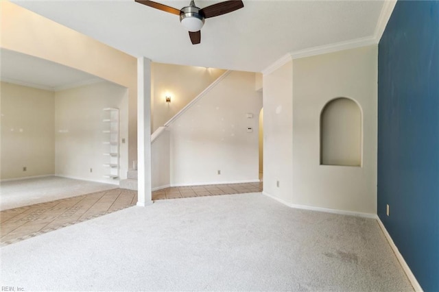 109 Lenora Cv, Smithfield, VA 23430 - unfurnished room with carpet, a ceiling fan, stairway, crown molding, and baseboards