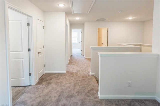4408 Abercorn Dr, Suffolk, VA 23435 - hallway with attic access, carpet floors, baseboards, and recessed lighting