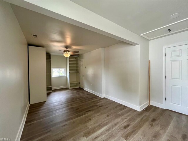 3300 Pine Hill Cres, Chesapeake, VA 23321 - empty room with dark wood finished floors, ceiling fan, baseboards, and attic access