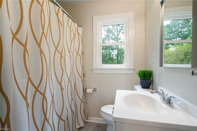 4252 Country Club Cir, Virginia Beach, VA 23455 - full bath featuring marble look tiles, plenty of natural light, toilet, and vanity