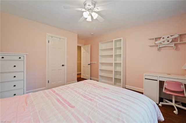 4252 Country Club Cir, Virginia Beach, VA 23455 - bedroom with baseboards, a ceiling fan, and dark wood-style flooring