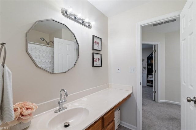 302 Peachwood Ct, Suffolk, VA 23434 - bathroom featuring vanity, a shower with curtain, and baseboards