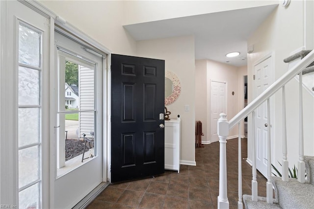 302 Peachwood Ct, Suffolk, VA 23434 - foyer featuring stairs, baseboards, and dark tile patterned flooring