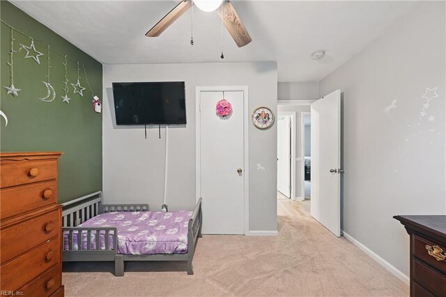 1840 Old Ridge Rd, Virginia Beach, VA 23464 - bedroom featuring light carpet, baseboards, and ceiling fan