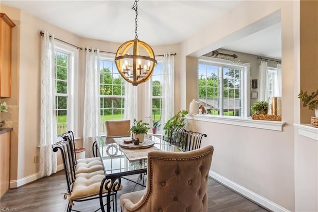 2305 Fenwick Way, Virginia Beach, VA 23453 - dining space with a chandelier, dark wood finished floors, and baseboards