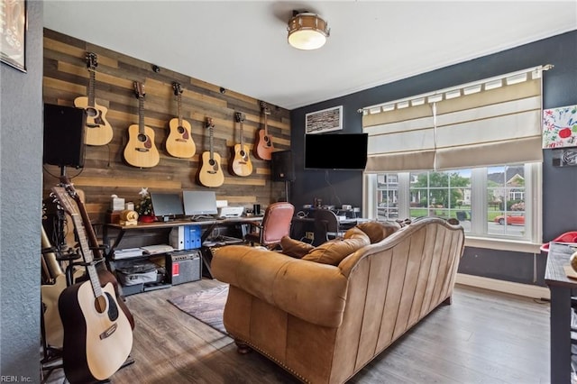 2305 Fenwick Way, Virginia Beach, VA 23453 - living area featuring an office area, wood finished floors, and wooden walls