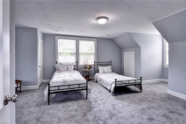 319 Greenbriar Ave, Hampton, VA 23661 - bedroom featuring carpet floors, multiple windows, baseboards, a textured ceiling, and vaulted ceiling