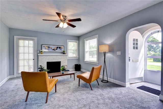 319 Greenbriar Ave, Hampton, VA 23661 - carpeted living room featuring plenty of natural light, ceiling fan, and baseboards