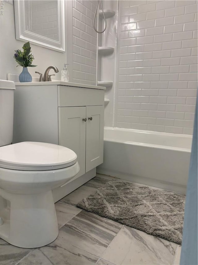 432 Maryle Ct, Newport News, VA 23602 - bathroom featuring vanity, shower / bath combination, toilet, and marble finish floors