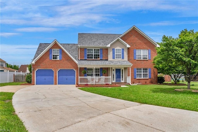 3005 Beech Grove Ln, Suffolk, VA 23435 - traditional-style home featuring concrete driveway, covered porch, brick siding, and a shingled roof