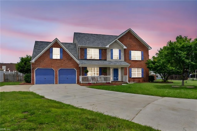 3005 Beech Grove Ln, Suffolk, VA 23435 - view of front of house featuring covered porch, concrete driveway, a garage, and brick siding
