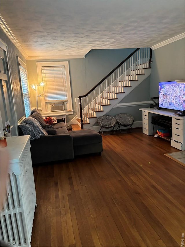 709 Smith St, Suffolk, VA 23434 - living area featuring hardwood / wood-style floors, stairway, and ornamental molding