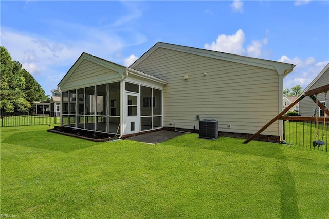 5018 Kings Grant Cir, Suffolk, VA 23434 - rear view of property featuring a sunroom and central air condition unit