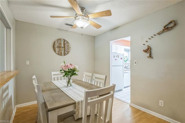 1700 Dylan Dr, Virginia Beach, VA 23464 - dining space featuring light wood-style floors, ceiling fan, a textured ceiling, and baseboards