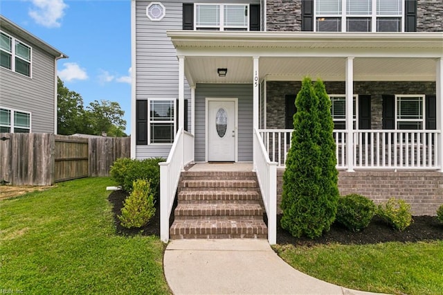 105 Brogden Ct, Hampton, VA 23666 - doorway to property with stone siding and a porch