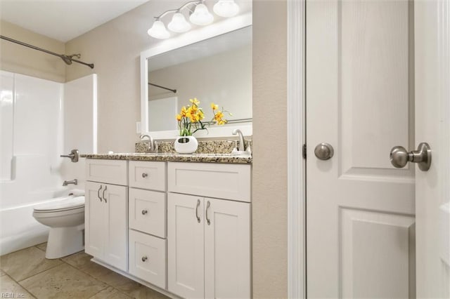 105 Brogden Ct, Hampton, VA 23666 - bathroom featuring double vanity, toilet, shower / bath combination, and tile patterned flooring
