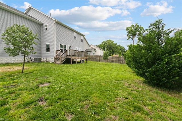 105 Brogden Ct, Hampton, VA 23666 - view of yard with a wooden deck, stairs, and central AC