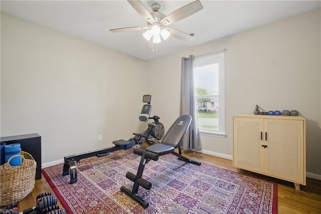 740 Hilda Pine Dr, Chesapeake, VA 23322 - exercise area featuring a ceiling fan, wood finished floors, and baseboards