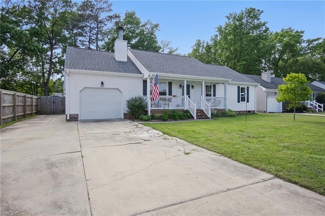 740 Hilda Pine Dr, Chesapeake, VA 23322 - ranch-style house featuring a porch, a chimney, an attached garage, concrete driveway, and crawl space