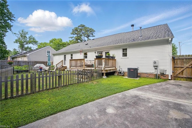 740 Hilda Pine Dr, Chesapeake, VA 23322 - rear view of property with central AC, a deck, crawl space, and roof with shingles