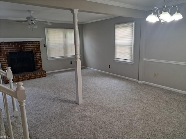 800 Pencil Box Way, Virginia Beach, VA 23462 - unfurnished living room featuring carpet, ceiling fan, crown molding, baseboards, and a chandelier