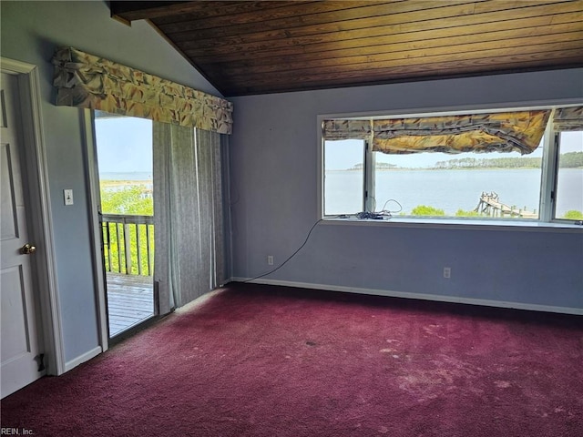 13443 Buckland Way, Painter, VA 23420 - spare room with dark carpet, wood ceiling, healthy amount of natural light, and baseboards