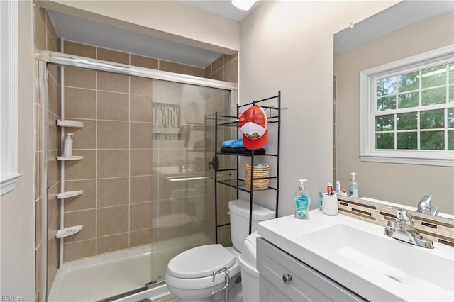 744 Village Green Pkwy, Newport News, VA 23602 - full bath with toilet, vanity, a shower stall, and backsplash