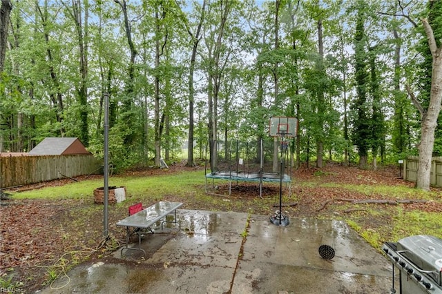 744 Village Green Pkwy, Newport News, VA 23602 - view of patio / terrace with a trampoline, a grill, and view of wooded area