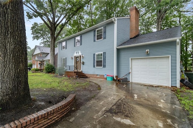 744 Village Green Pkwy, Newport News, VA 23602 - colonial home with a chimney, driveway, and a garage