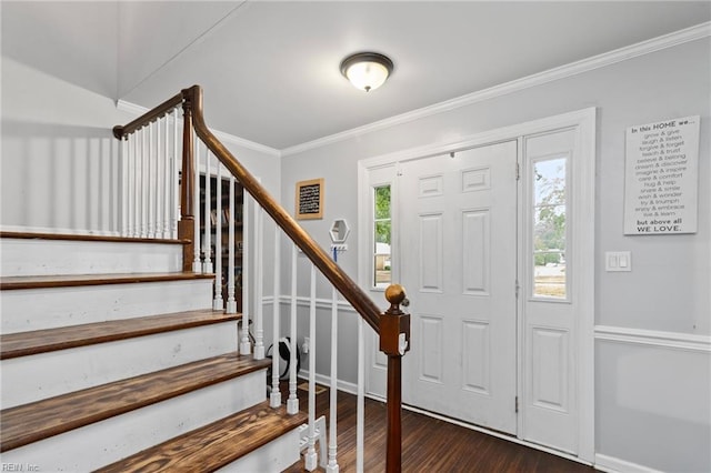 744 Village Green Pkwy, Newport News, VA 23602 - foyer featuring dark wood-type flooring, ornamental molding, stairs, and baseboards