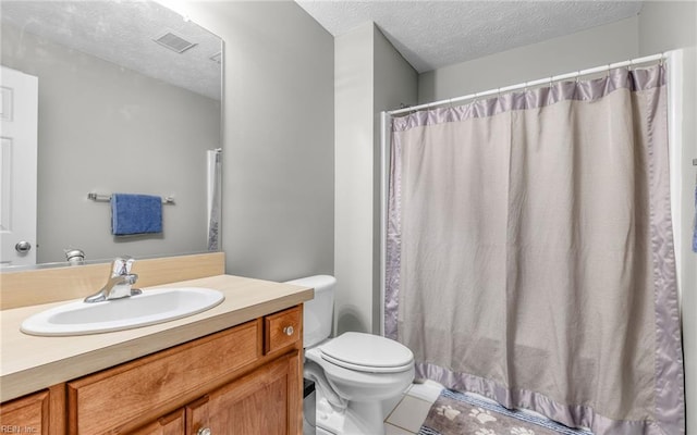 106 Edith Wharton Sq, Newport News, VA 23606 - bathroom with a textured ceiling, toilet, vanity, a shower with curtain, and tile patterned flooring