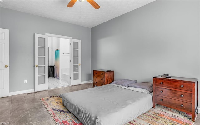 106 Edith Wharton Sq, Newport News, VA 23606 - tiled bedroom with baseboards, french doors, a textured ceiling, and ceiling fan