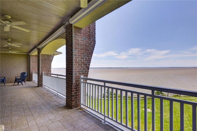 509 River Blfs, Williamsburg, VA 23185 - balcony featuring a water view and a ceiling fan