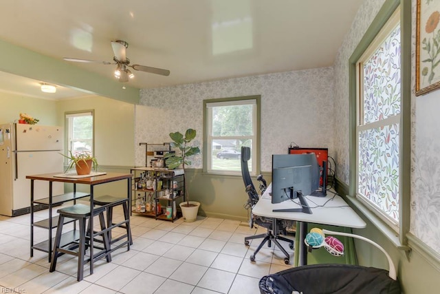 428 Macdonald Cres, Norfolk, VA 23505 - office area featuring ceiling fan, light tile patterned flooring, baseboards, and wallpapered walls