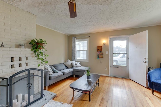 428 Macdonald Cres, Norfolk, VA 23505 - living room featuring a textured ceiling, light wood finished floors, and ornamental molding