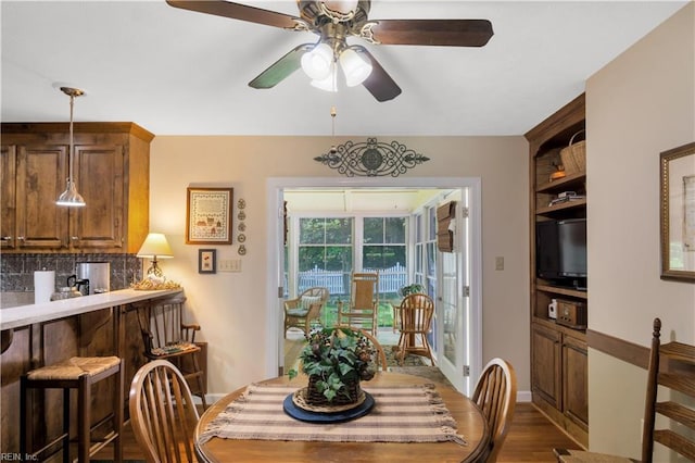 210 John Pott Dr, Williamsburg, VA 23188 - dining space with a ceiling fan and dark wood finished floors